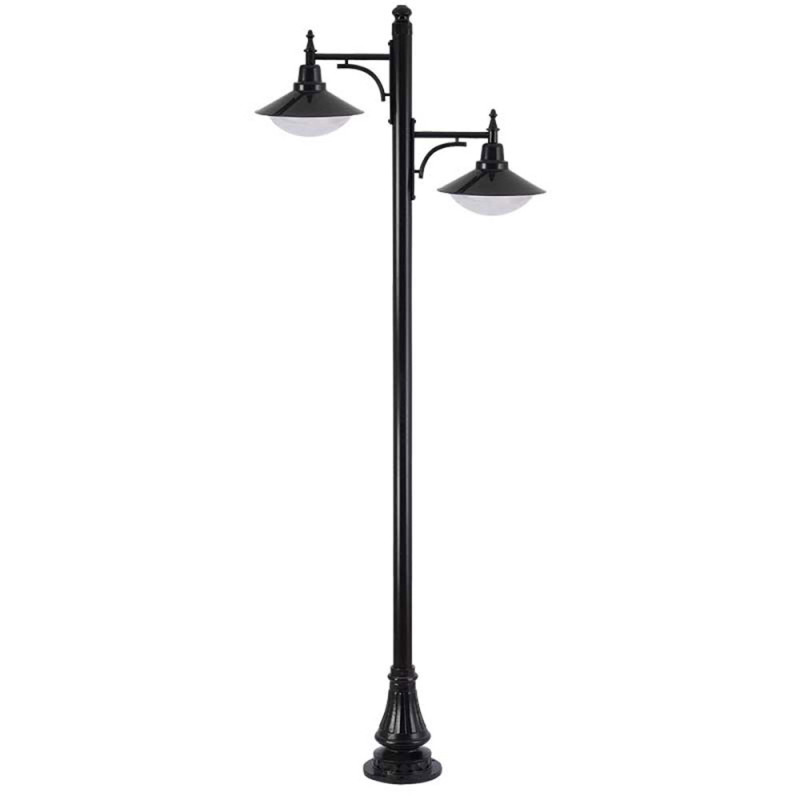 Stalp decorativ cu brat sublu 2xE27 H:350cm D:110cm talpa otel negru Stalp decorativ cu brat sublu 2xE27 H:350cm D:110cm talpa otel negru