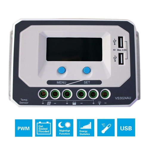 Controler Solar PWM VS3024AU 30A 12V 24V usb