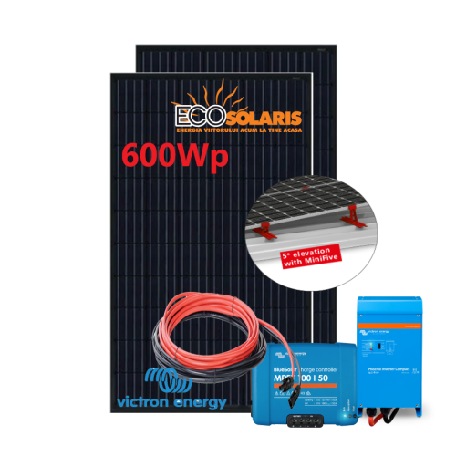 Set Panou fotovoltaic 24V 600W mono - Victron MPPT 100/50 cu suport fixare - Invertor Phoenix 24V 1200VA